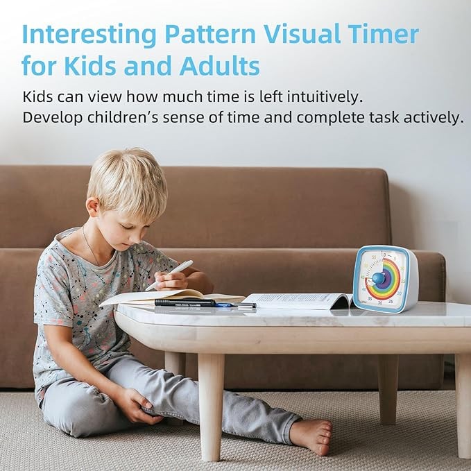Ainowes 60-Minute Visual Timer with Night Light, Countdown Timer for Classroom Home Kitchen Office, Pomodoro Timer with Rainbow Pattern for Kids and Adults (Blue)