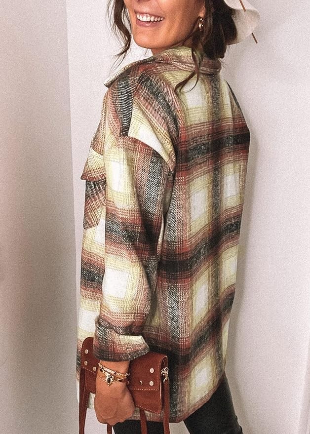 PRETTYGARDEN Women's 2024 Fall Clothes Plaid Shacket Jacket Long Sleeve Button Down Flannel Shirts Fashion Blouse