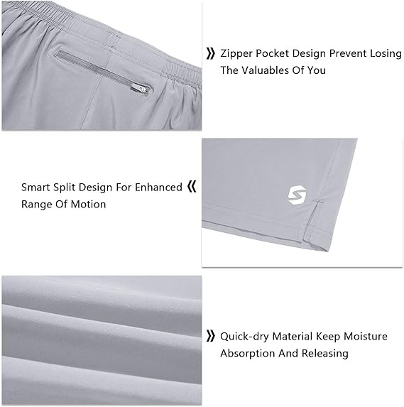 Men's 5 Inch Running Shorts Lightweight Athletic Workout Gym Shorts Liner with Zipper Pockets