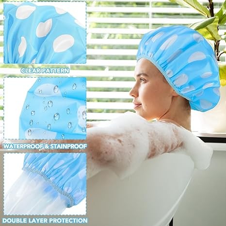 2 Packs Large Shower Cap, Waterproof Reusable Shower Cap Double Layers Hat Bath Caps with Hair Scrunchies for Home Spa Salon