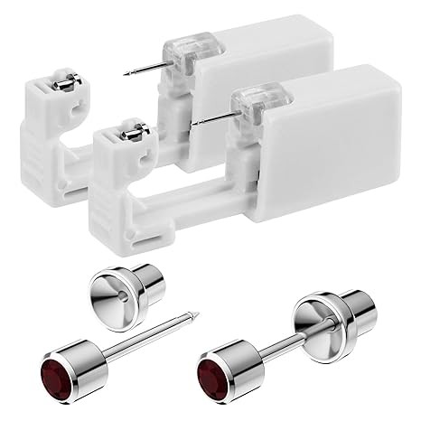 SugarTang Ear Piercing Kit, Disposable Ear Piercing Gun Kit, 316L Surgical Stainless Steel 3MM Cubic Zirconia Stud, At Home Self Ear Piercer Kit with Birthstone Earrings Stud(Ruby)