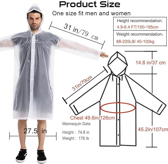 COOY Rain Coats (2 Pack) - Reusable EVA Rain Ponchos for Adults Rain Jackets Raincoats for Men Women