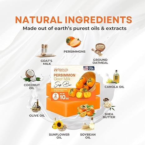 Persimmon Soap Bar for Body Odor Control – Purifying Deodorizing Body Wash with Goat Milk for Eliminating Nonenal Body Odor – Great for Skin Brightening, Natural Deodorant Soap for Men & Women