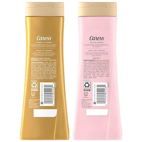 Caress Body Wash Set, Shea Butter & Brown Sugar + Daily Silk White Peach & Orange Blossom Moisturizing Body Wash for Gorgeous, Radiant Skin, Body Soap Liquid Set, 20 Fl Oz (2 Piece Set)