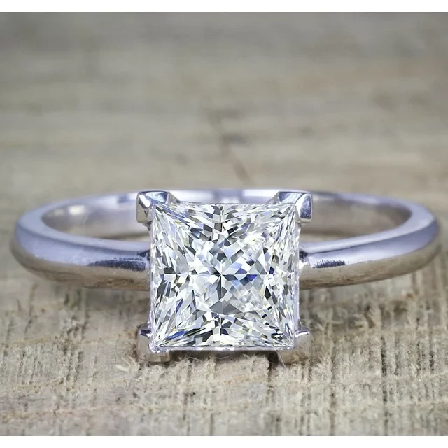 2 Carat Princess Wedding Ring Set - Bridal Set - Wedding Trio Set - Engagement Ring - Art Deco Ring - Promise Ring - Sterling Silver